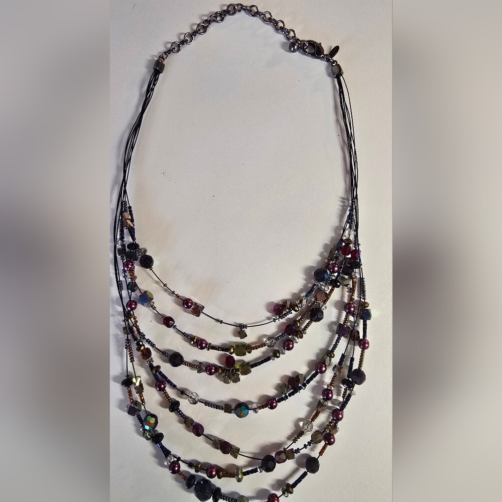 Elegant Multi-strand Iridescent Multicolor Beaded Necklace